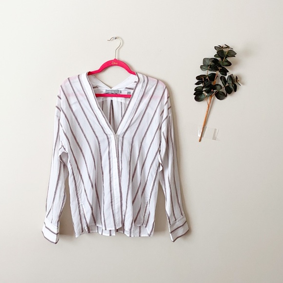 Vince Tops - NWOT Vince. Linen Striped V-Neck Shirt Size Small
